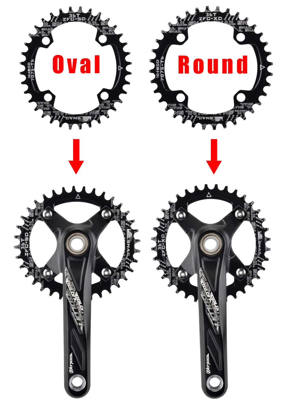 GOLDIX 104BCD MTB Kurbelgarnitur 165mm 170mm 175mm Kurbel Rund/Oval Kettenblatt 32Z/34Z/36Z/38Z Narrow Wide Zähne Ritzel für Mountain