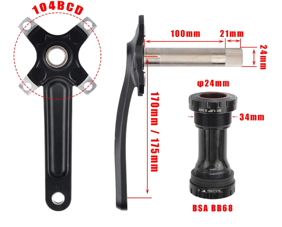 GOLDIX 104BCD MTB Kurbelgarnitur 165mm 170mm 175mm Kurbel Rund/Oval Kettenblatt 32Z/34Z/36Z/38Z Narrow Wide Zähne Ritzel für Mountain