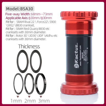 KACTUS Bicycle Bottom Bracket BSA Thread Kit Road MTB Bike Frame 68/73 for Axis 24/22 and 29/30mm for Shimano/SRAM GXP Crankset