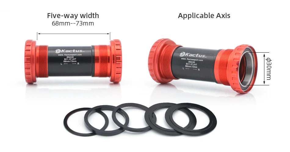 KACTUS Bicycle Bottom Bracket BSA Thread Kit Road MTB Bike Frame 68/73 for Axis 24/22 and 29/30mm for Shimano/SRAM GXP Crankset