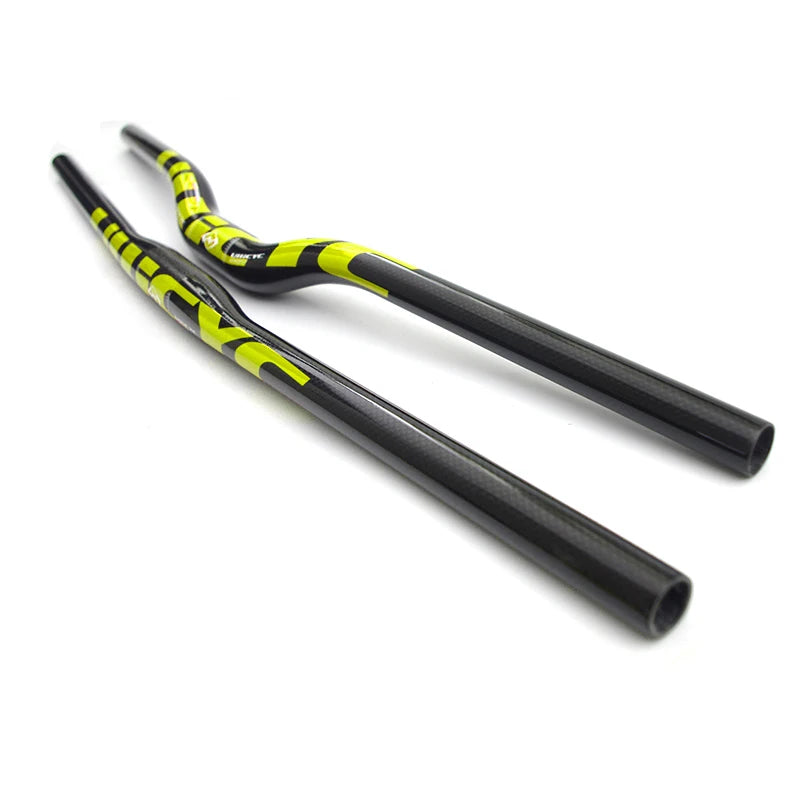 Guidon VTT ULLICYC 3K Carbone Intégral Plat/Rise Guidon Vélo Carbone Pièces VTT Jaune Fluo 31.8*580-740mm
