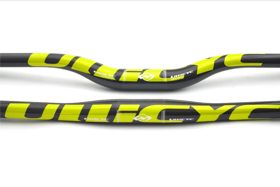 Guidon VTT ULLICYC 3K Carbone Intégral Plat/Rise Guidon Vélo Carbone Pièces VTT Jaune Fluo 31.8*580-740mm