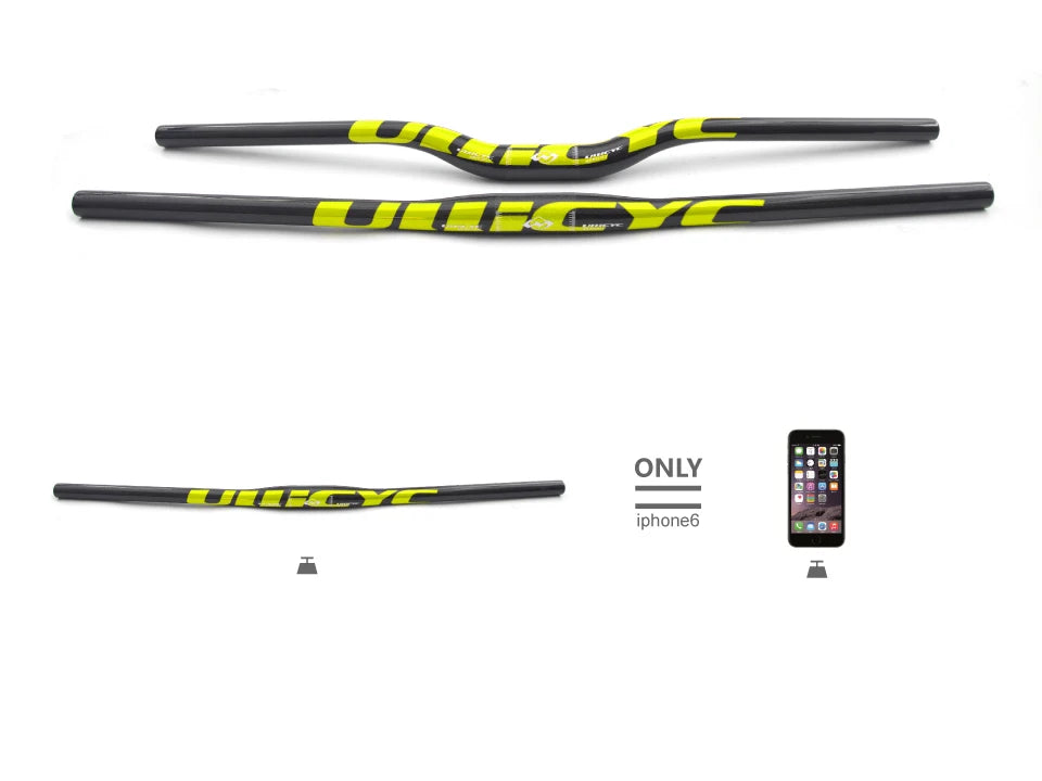 Guidon VTT ULLICYC 3K Carbone Intégral Plat/Rise Guidon Vélo Carbone Pièces VTT Jaune Fluo 31.8*580-740mm