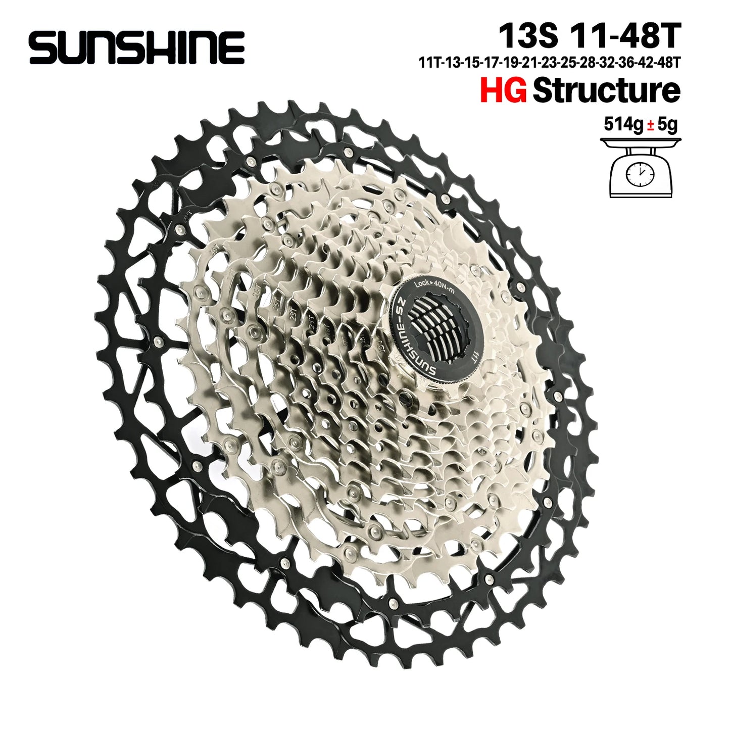 SUNSHINE Ultralight Bicycle Cassette Freewheel Carbon Steel Material 9/10/11/12/13 Speed HG Structure Sprocket for Mountain Bike