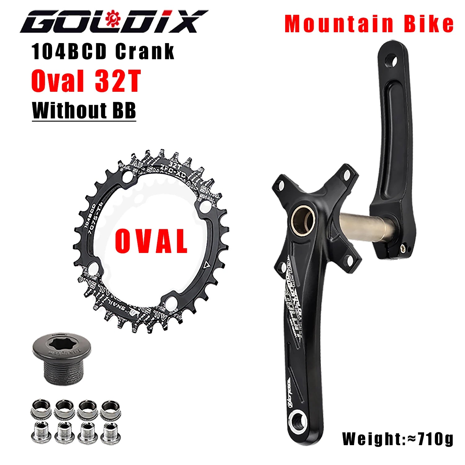 GOLDIX 104BCD MTB Kurbelgarnitur 165mm 170mm 175mm Kurbel Rund/Oval Kettenblatt 32Z/34Z/36Z/38Z Narrow Wide Zähne Ritzel für Mountain
