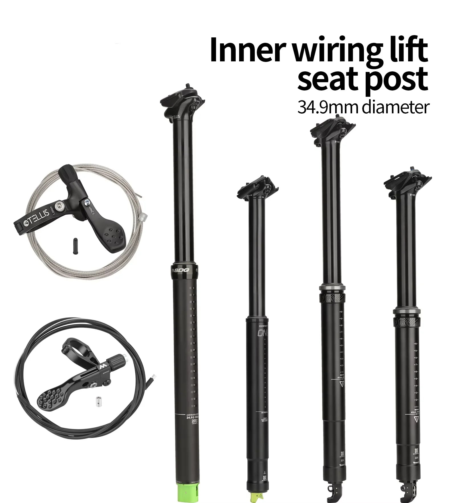 MTB Dropper Sattelstütze Aluminiumlegierung 34,4MM Interne Zugsteuerung Sattelrohr 125/150/170/200mm Federweg Meroca Zugsteuerhebel