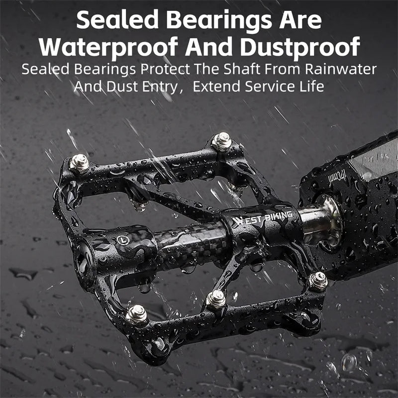 WEST BIKING Carbon Fiber Pedal Road Bicycle Pedal 3 Bearing Titanium Alloy Axle Pedal MTB Bicycle Pedal Bicycle Accessories