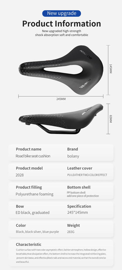 BOLANY Bicycle Saddle PU Leather Ultralight Breathable Comfortable Saddle MTB Bike Seat For Bicycle Accessories