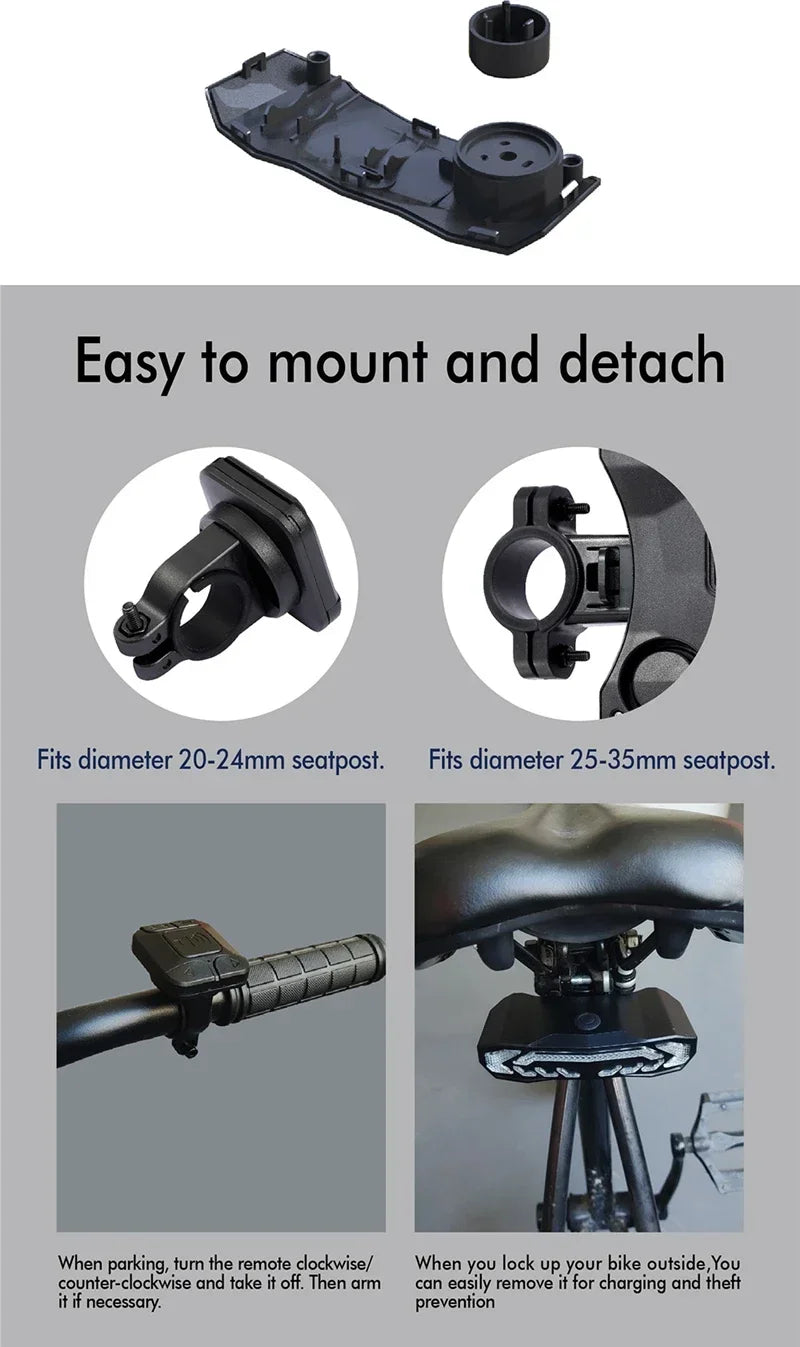 USB wiederaufladbares Fahrradrücklicht mit Alarm, wasserdichtes Anti-Diebstahl-Rücklicht, Fahrradblinker, Bremswarnlicht
