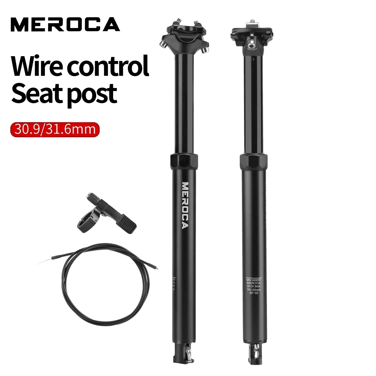 MEROCA Fahrrad-Dropper-Sattelstütze 27,2/30,9/31,6x425mm Interne Kabelführung Fernbedienung Hubsattelstütze MTB-Sattelstütze