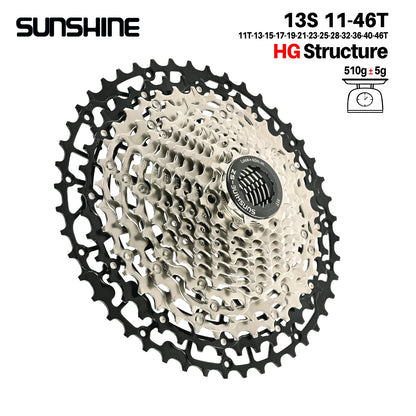 SUNSHINE Ultralight Bicycle Cassette Freewheel Carbon Steel Material 9/10/11/12/13 Speed HG Structure Sprocket for Mountain Bike