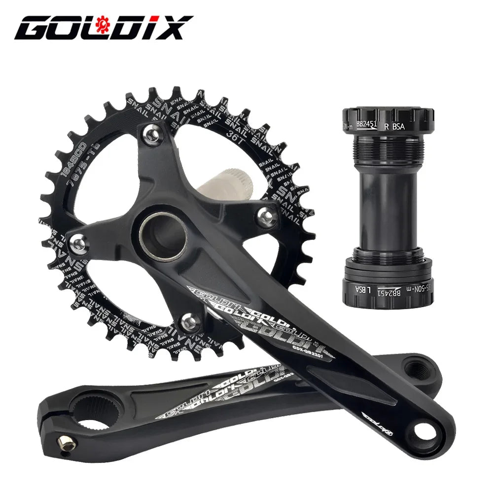 GOLDIX 104BCD MTB Kurbelgarnitur 165mm 170mm 175mm Kurbel Rund/Oval Kettenblatt 32Z/34Z/36Z/38Z Narrow Wide Zähne Ritzel für Mountain