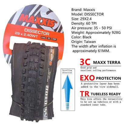 MAXXIS Dissector MTB Tire Seeks To Minimize Drag While Retaining Cornering Control Size:27.5x2.4WT  29X2.4 EXO TR DH