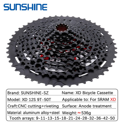 SUNSHINE XD Structure Bicycle Cassette 12 Speed 9T-50T Black Mountain Bike Freewheel 12V for Sram XD Freehub GX EAGLE XX1 X01