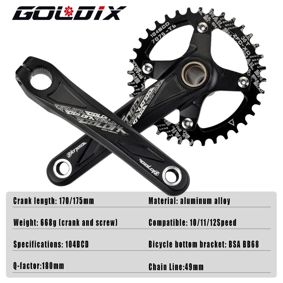 GOLDIX 104BCD MTB Kurbelgarnitur 165mm 170mm 175mm Kurbel Rund/Oval Kettenblatt 32Z/34Z/36Z/38Z Narrow Wide Zähne Ritzel für Mountain