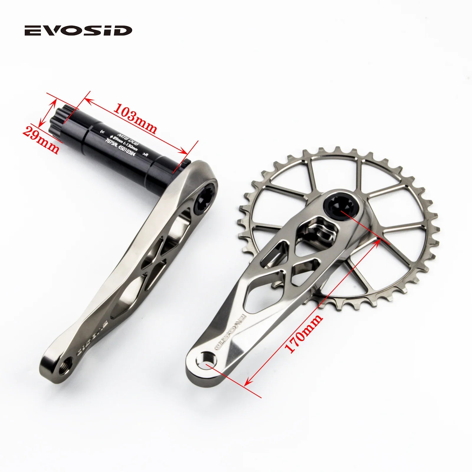 EVOSID Ultralight MTB-Fahrradkurbel 165mm DUB-Achse 29mm Mountainbike-Kurbelgarnitur 170mm 3-Nagel Direktmontage für Enduro AM