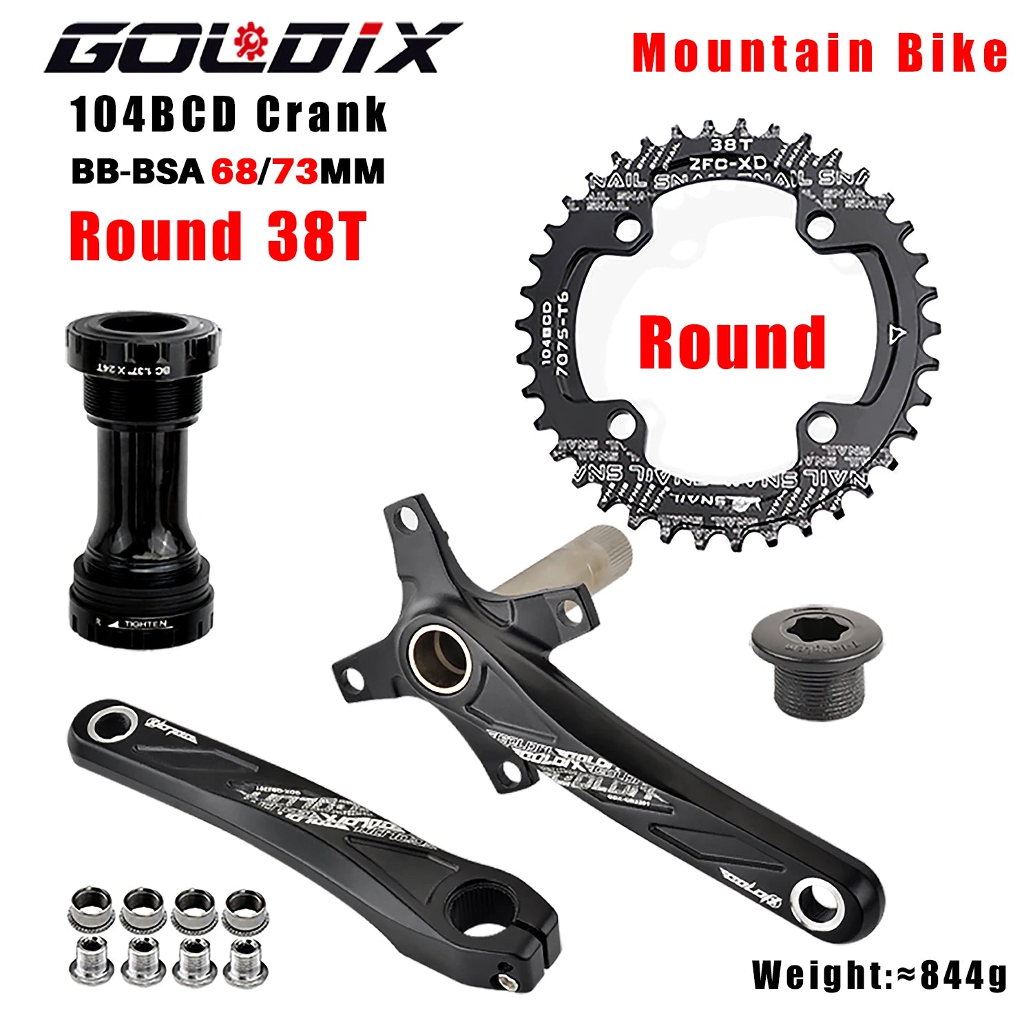 GOLDIX 104BCD MTB Kurbelgarnitur 165mm 170mm 175mm Kurbel Rund/Oval Kettenblatt 32Z/34Z/36Z/38Z Narrow Wide Zähne Ritzel für Mountain