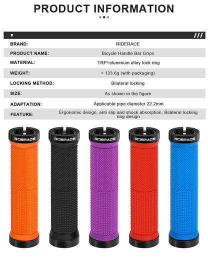 RIDERACE Bicycle Handlebar Grips Lock on MTB Mountain Bike Handle Bar Cover Shockproof Non-Slip Ergonomic Cycling Grips Rubber