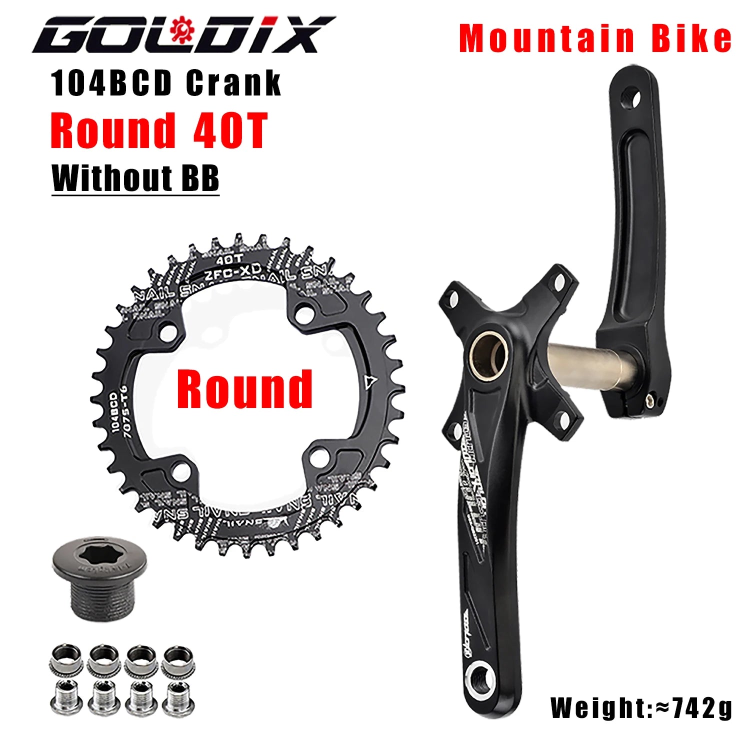 GOLDIX 104BCD MTB Kurbelgarnitur 165mm 170mm 175mm Kurbel Rund/Oval Kettenblatt 32Z/34Z/36Z/38Z Narrow Wide Zähne Ritzel für Mountain