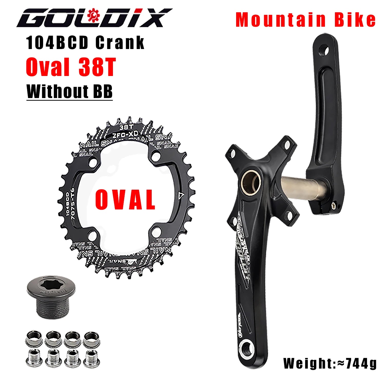GOLDIX 104BCD MTB Kurbelgarnitur 165mm 170mm 175mm Kurbel Rund/Oval Kettenblatt 32Z/34Z/36Z/38Z Narrow Wide Zähne Ritzel für Mountain
