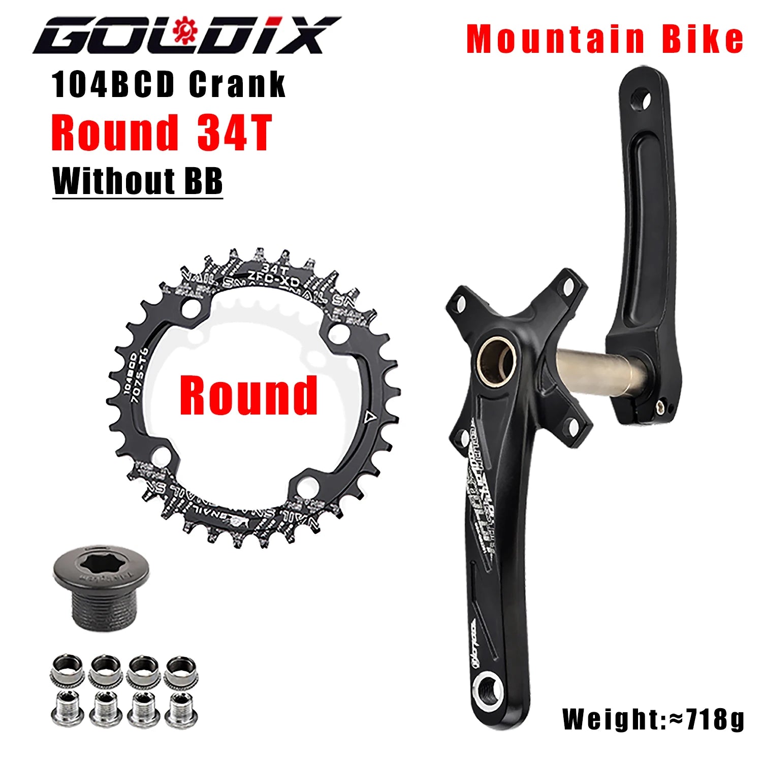 GOLDIX 104BCD MTB Kurbelgarnitur 165mm 170mm 175mm Kurbel Rund/Oval Kettenblatt 32Z/34Z/36Z/38Z Narrow Wide Zähne Ritzel für Mountain