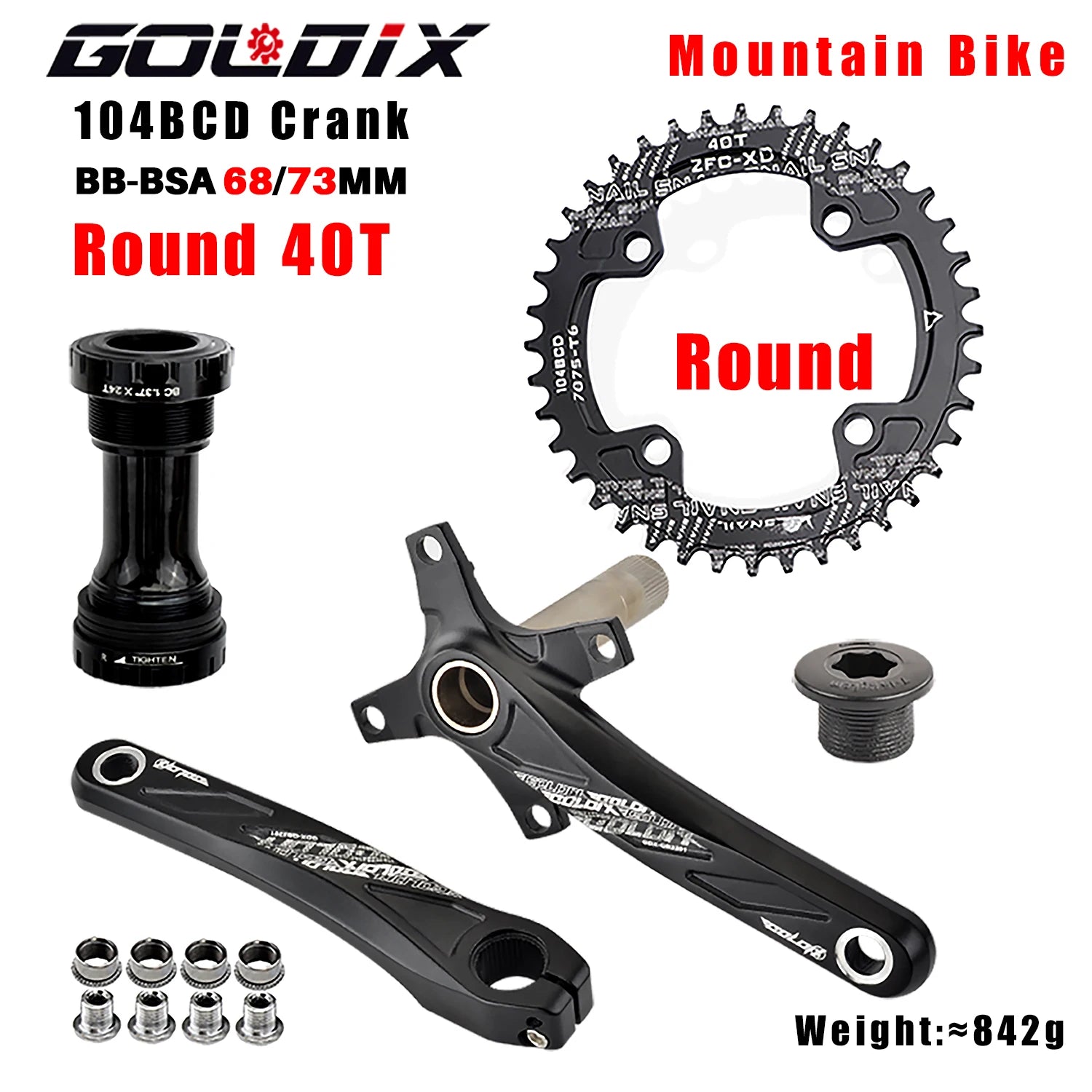 GOLDIX 104BCD MTB Kurbelgarnitur 165mm 170mm 175mm Kurbel Rund/Oval Kettenblatt 32Z/34Z/36Z/38Z Narrow Wide Zähne Ritzel für Mountain
