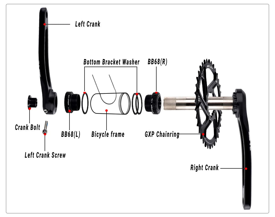 GOLDIX Fahrradkurbelgarnitur 170/175mm Kurbellänge 0mm Offset Direktmontage Kettenblatt 30/32/34/36/38T für Mountainbike Kurbelgarnitur
