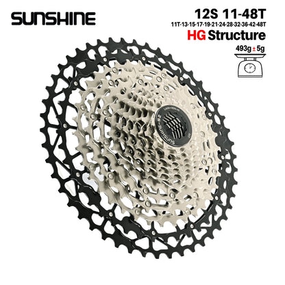 SUNSHINE Ultralight Bicycle Cassette Freewheel Carbon Steel Material 9/10/11/12/13 Speed HG Structure Sprocket for Mountain Bike