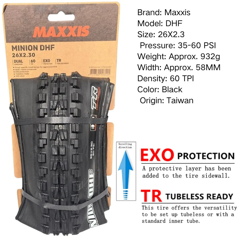 Maxxis Minion DHF (M301Ru) 26x2.3 27.5x2.3/2.5/2.8 29x2.3/2.5 Faltbare Mountainbike-Downhill-Reifen sind verschleißfester