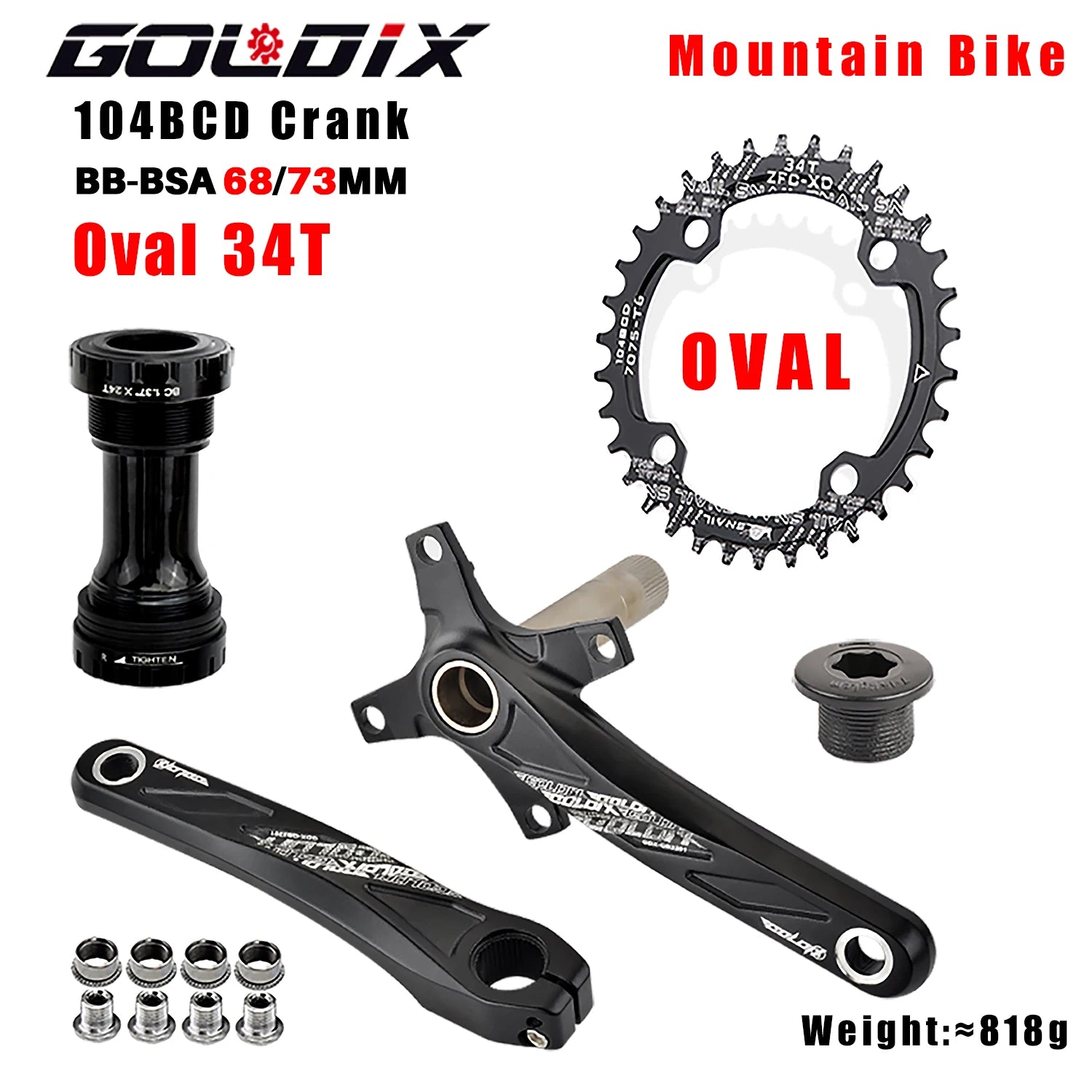 GOLDIX 104BCD MTB Kurbelgarnitur 165mm 170mm 175mm Kurbel Rund/Oval Kettenblatt 32Z/34Z/36Z/38Z Narrow Wide Zähne Ritzel für Mountain