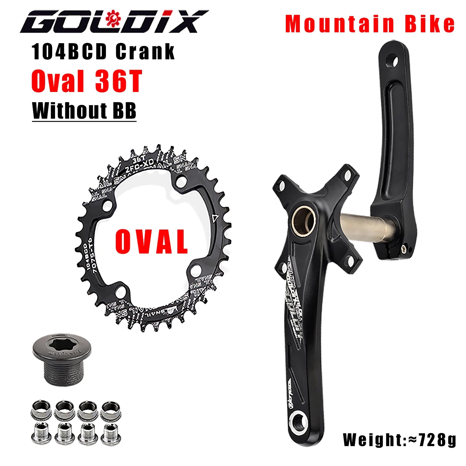 GOLDIX 104BCD MTB Kurbelgarnitur 165mm 170mm 175mm Kurbel Rund/Oval Kettenblatt 32Z/34Z/36Z/38Z Narrow Wide Zähne Ritzel für Mountain