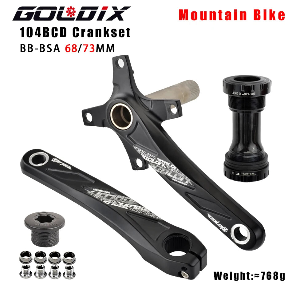 GOLDIX 104BCD MTB Kurbelgarnitur 165mm 170mm 175mm Kurbel Rund/Oval Kettenblatt 32Z/34Z/36Z/38Z Narrow Wide Zähne Ritzel für Mountain