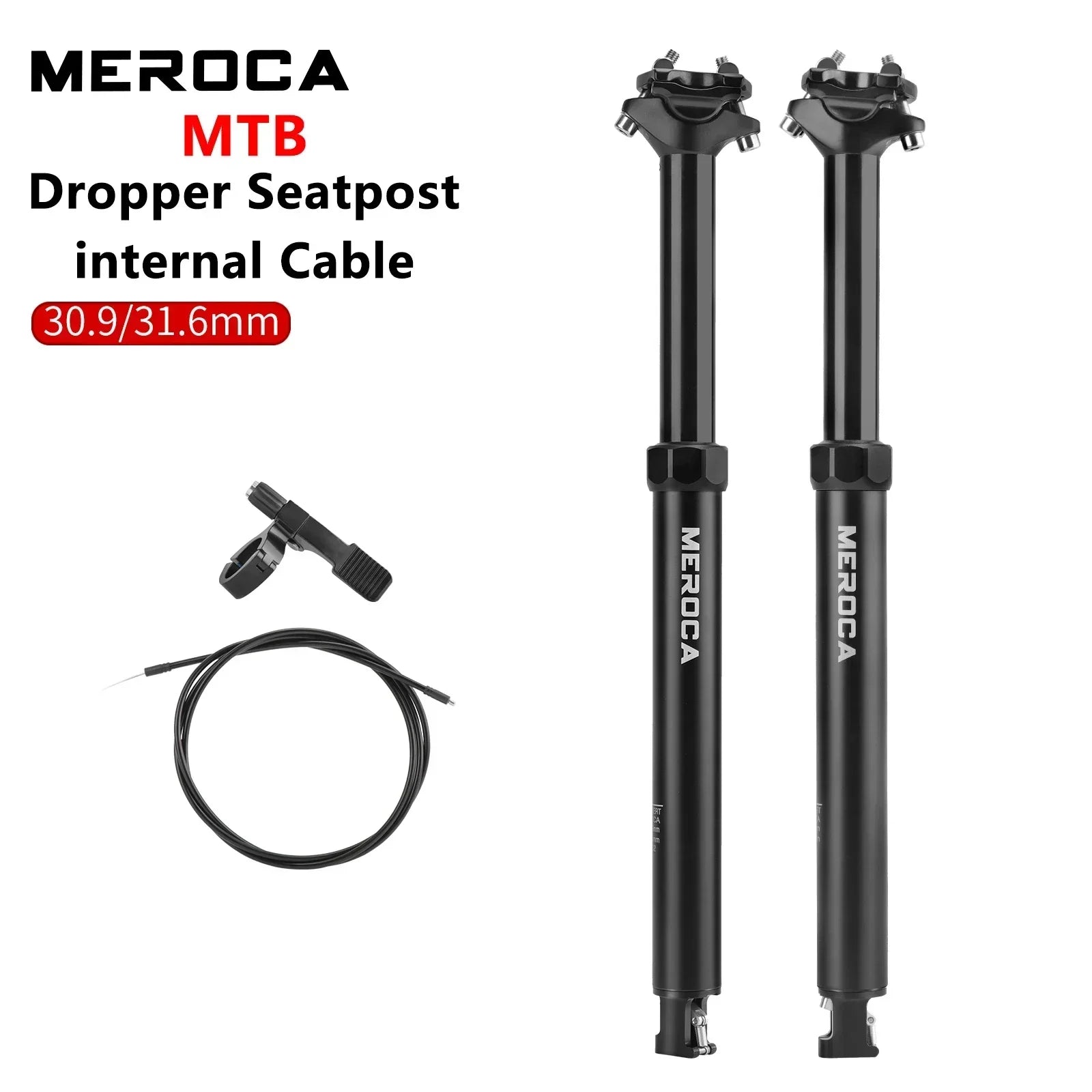 MEROCA Fahrrad-Dropper-Sattelstütze 27,2/30,9/31,6x425mm Interne Kabelführung Fernbedienung Hubsattelstütze MTB-Sattelstütze