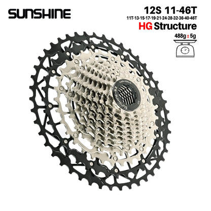 SUNSHINE Ultralight Bicycle Cassette Freewheel Carbon Steel Material 9/10/11/12/13 Speed HG Structure Sprocket for Mountain Bike