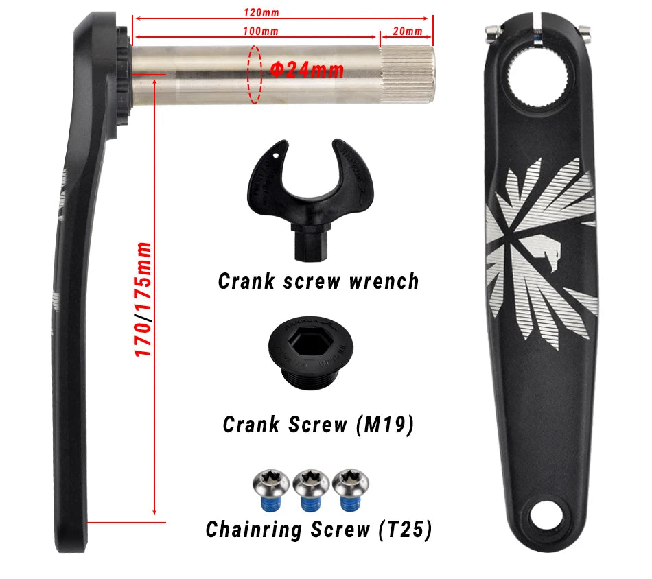 GOLDIX Fahrradkurbelgarnitur 170/175mm Kurbellänge 0mm Offset Direktmontage Kettenblatt 30/32/34/36/38T für Mountainbike Kurbelgarnitur