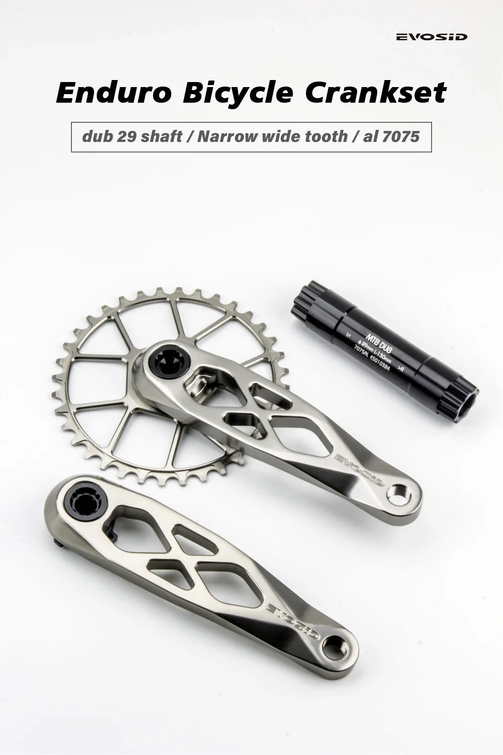 EVOSID Ultralight MTB-Fahrradkurbel 165mm DUB-Achse 29mm Mountainbike-Kurbelgarnitur 170mm 3-Nagel Direktmontage für Enduro AM