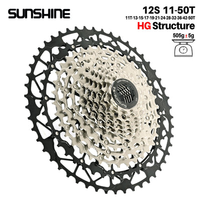 SUNSHINE Ultralight Bicycle Cassette Freewheel Carbon Steel Material 9/10/11/12/13 Speed HG Structure Sprocket for Mountain Bike