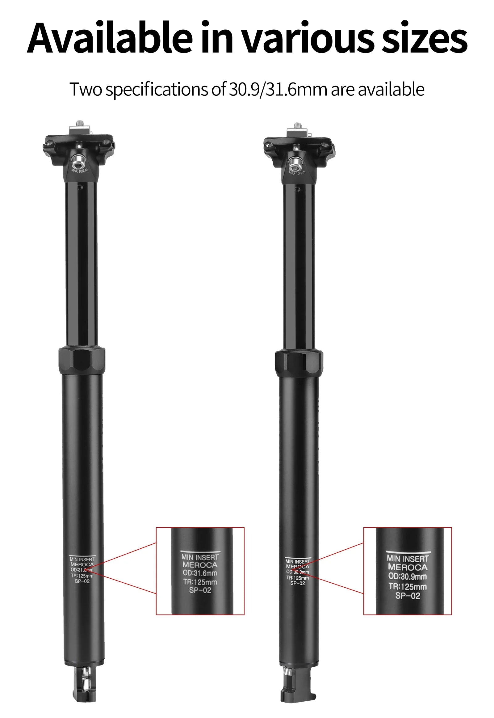 MEROCA Fahrrad-Dropper-Sattelstütze 27,2/30,9/31,6x425mm Interne Kabelführung Fernbedienung Hubsattelstütze MTB-Sattelstütze