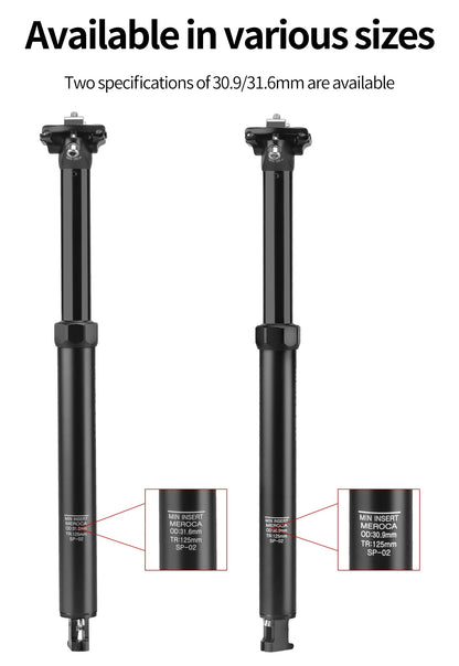 MEROCA Bicycle Dropper Seatpost 27.2/30.9/31.6x425mm Internal Routing Cable Remote Wire Control Lift Seat Tube MTB Seatpost