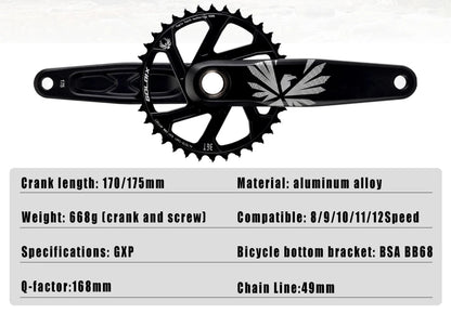 GOLDIX MTB Crankset – 1x | 30/32/34/36/38T | BSA 68/73mm | 170/175mm | GXP incl. Bottom Bracket