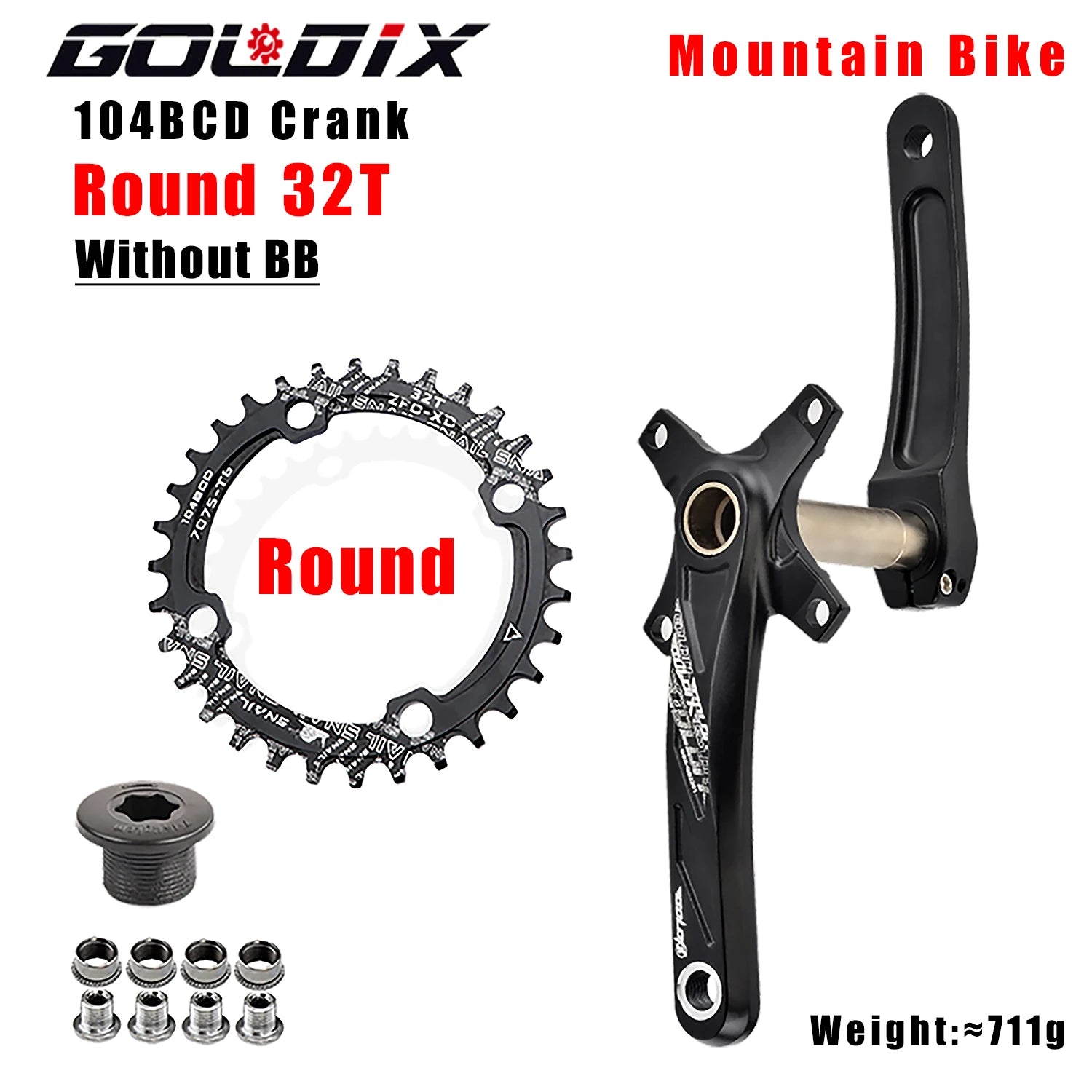 GOLDIX 104BCD MTB Kurbelgarnitur 165mm 170mm 175mm Kurbel Rund/Oval Kettenblatt 32Z/34Z/36Z/38Z Narrow Wide Zähne Ritzel für Mountain