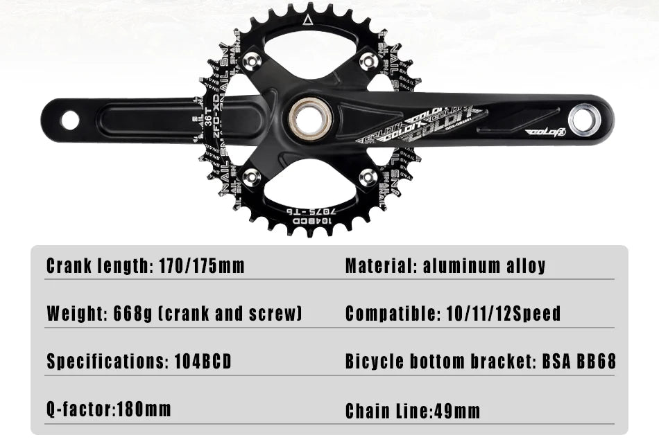 GOLDIX MTB Crankset 104BCD – 10/11/12-speed | BSA BB68 incl. | 170/175mm | 668g | Aluminum