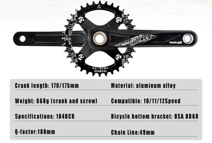 GOLDIX 104BCD MTB Crankset 32T/34T/36T/38T Narrow Wide