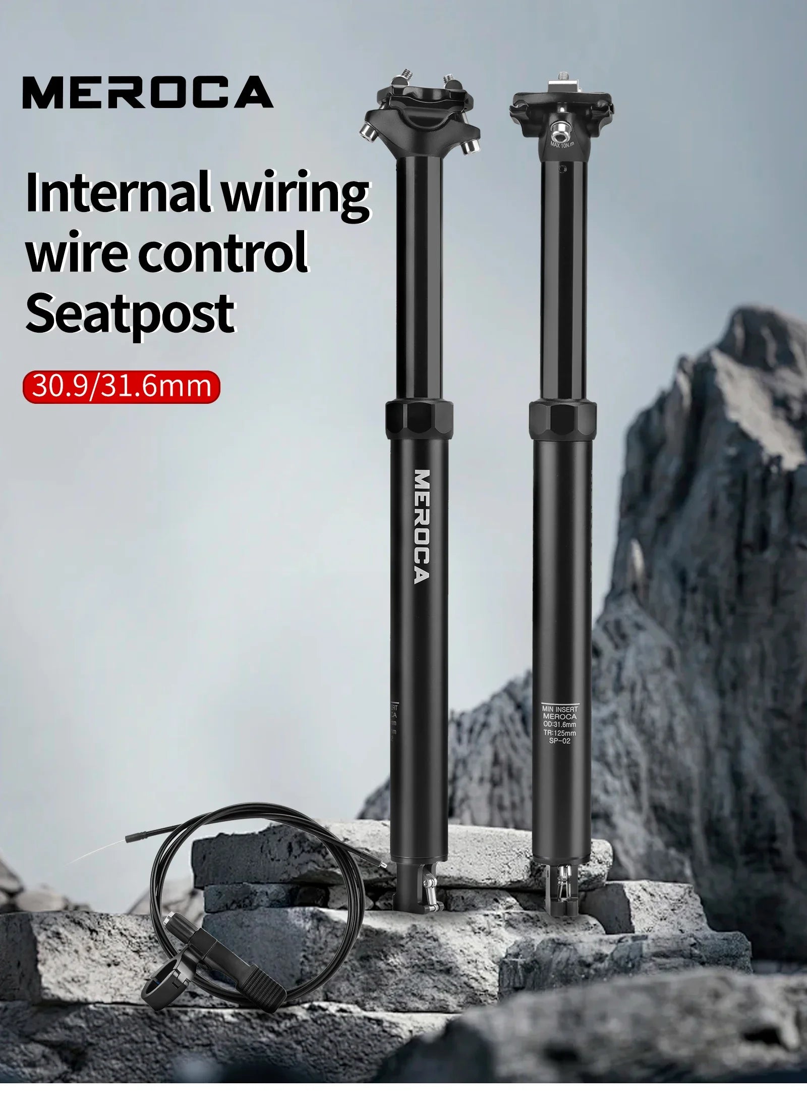 MEROCA Fahrrad-Dropper-Sattelstütze 27,2/30,9/31,6x425mm Interne Kabelführung Fernbedienung Hubsattelstütze MTB-Sattelstütze