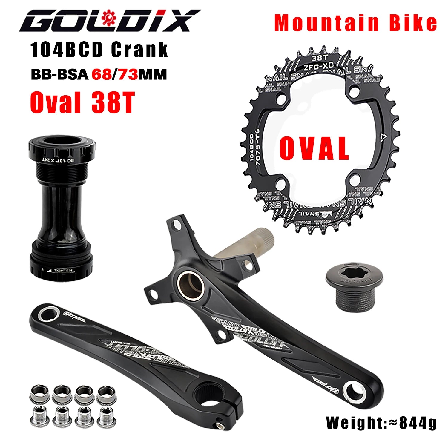 GOLDIX 104BCD MTB Kurbelgarnitur 165mm 170mm 175mm Kurbel Rund/Oval Kettenblatt 32Z/34Z/36Z/38Z Narrow Wide Zähne Ritzel für Mountain